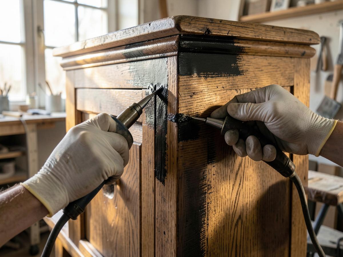 Bois ancien décapé avec précision par aérogommage