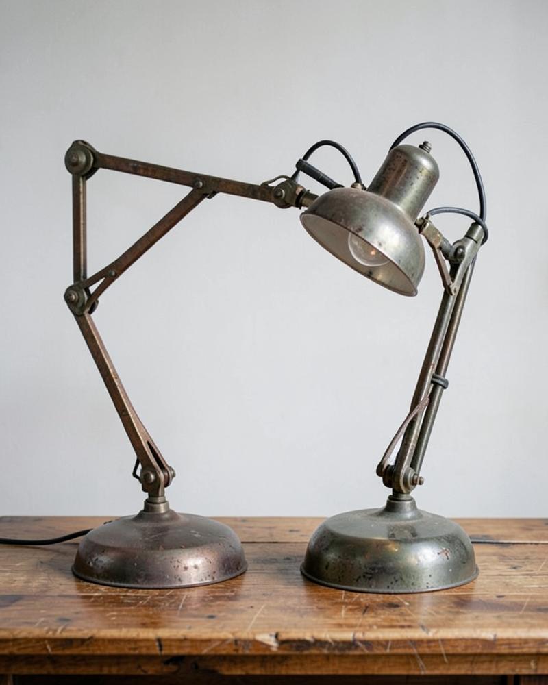 Lampe d'atelier articulée en métal restaurée