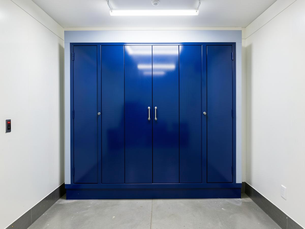 Portes peintes en bleu profond dans la cabine