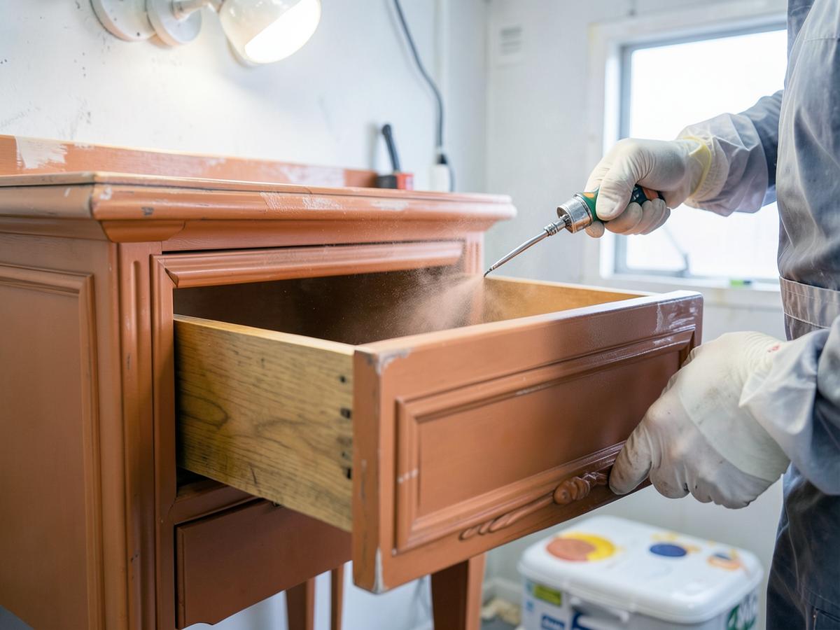 Élément restauré avec une finition colorée en cabine